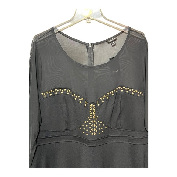 Torrid Long-Sleeve Mesh-Studded Fit-N-Flare Combo Skater Dress Black 3X - Picture 5 of 6